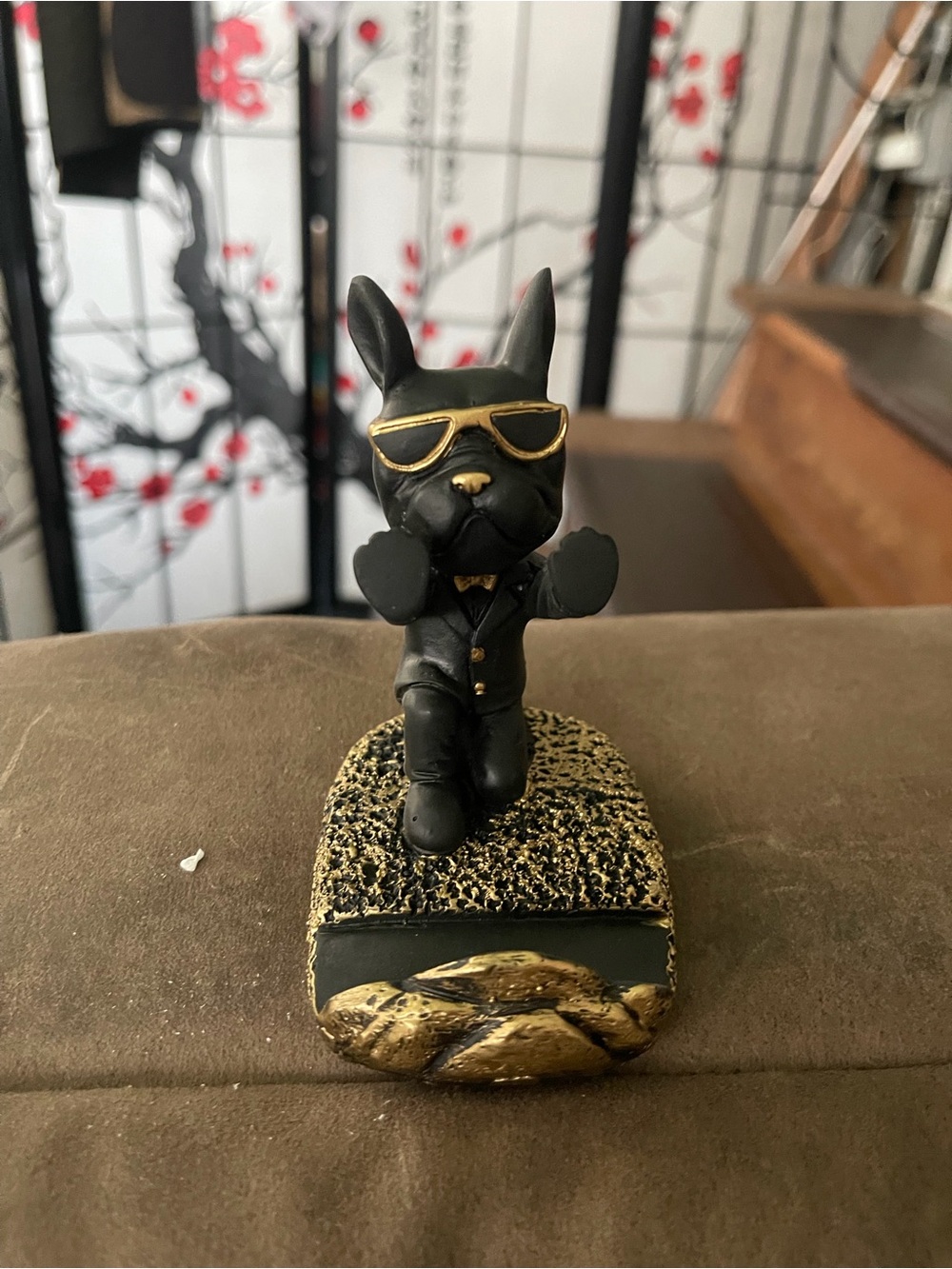 Stylish Black & Gold French Bulldog phone holder